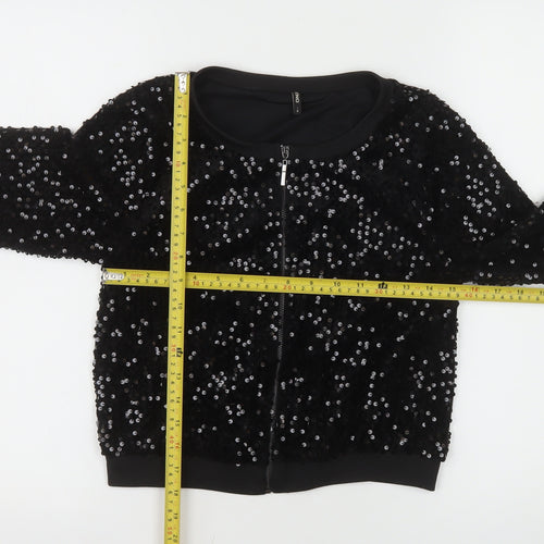 ONLY Women's Black Sequin Bomber Jacket Size S Party Wear