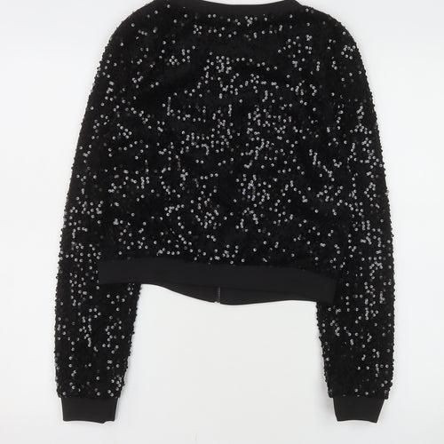 ONLY Women's Black Sequin Bomber Jacket Size S Party Wear