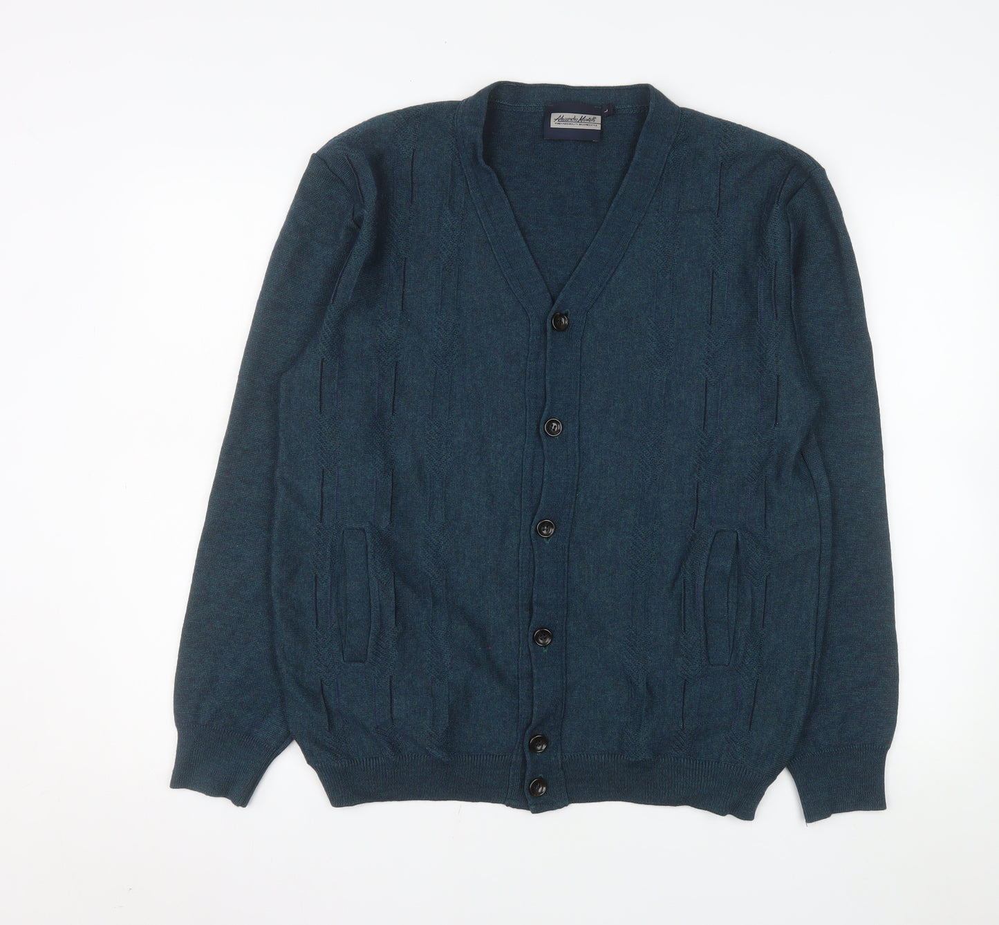Alessandro Martelli Men's Blue Wool Blend Button Cardigan L