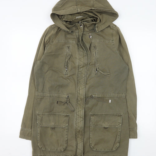 Promod Women’s Green Hooded Parka Jacket Size 16 Cotton Twill
