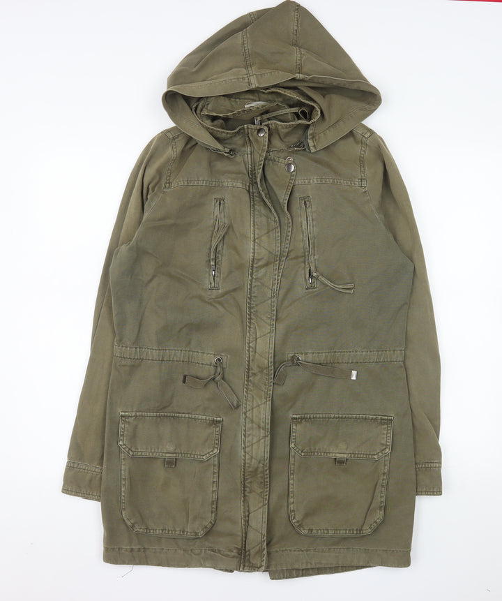 Promod Women’s Green Hooded Parka Jacket Size 16 Cotton Twill