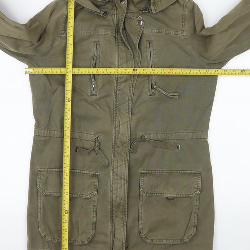 Promod Women’s Green Hooded Parka Jacket Size 16 Cotton Twill