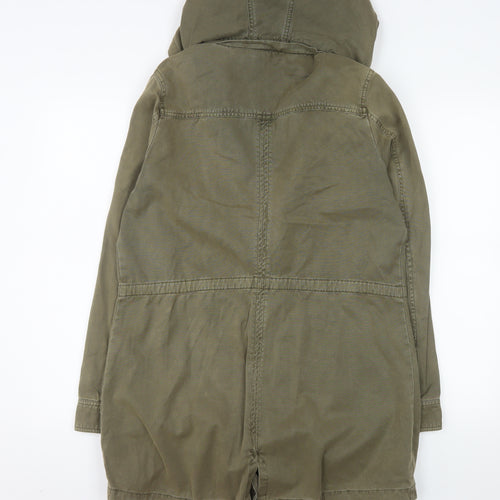 Promod Women’s Green Hooded Parka Jacket Size 16 Cotton Twill