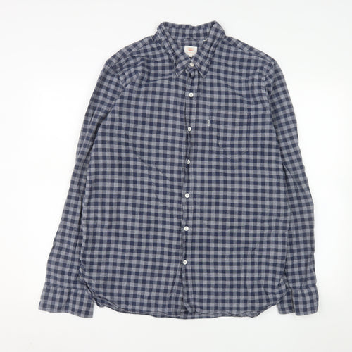 Levi's Men's Blue Check Cotton Long Sleeve Button-Up Shirt L