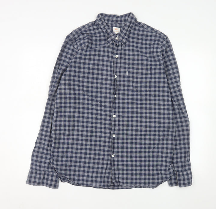 Levi's Men's Blue Check Cotton Long Sleeve Button-Up Shirt L