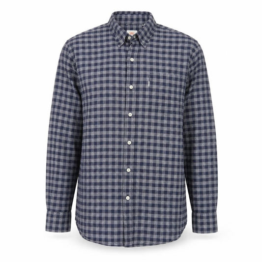 Front view of Levi's Men's Blue Check Cotton Long Sleeve Button-Up Shirt L