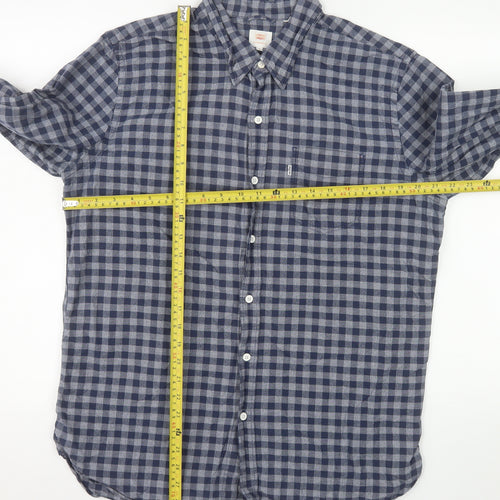 Levi's Men's Blue Check Cotton Long Sleeve Button-Up Shirt L