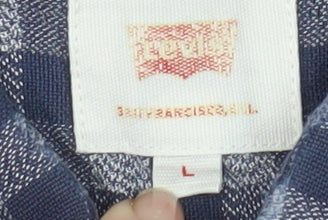 Levi's Men's Blue Check Cotton Long Sleeve Button-Up Shirt L