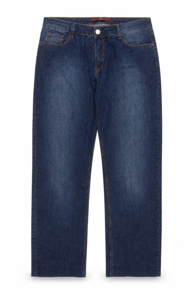 Front view of Forum Men's Blue Straight Leg Stretch Denim Jeans, size 48, Regular Fit
