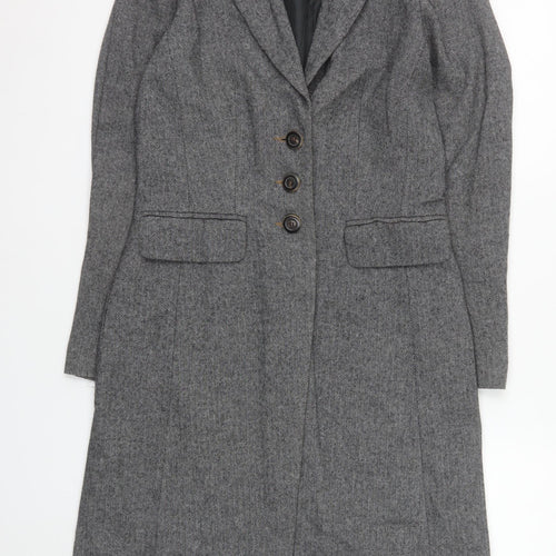 Summum Woman Grey Herringbone Wool Blend Long Overcoat Women’s Size 6