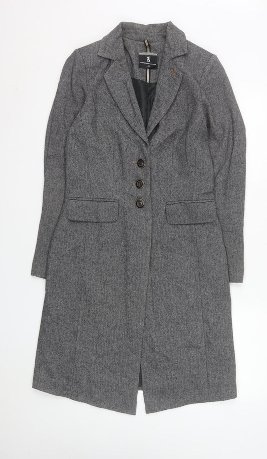 Summum Woman Grey Herringbone Wool Blend Long Overcoat Women’s Size 6