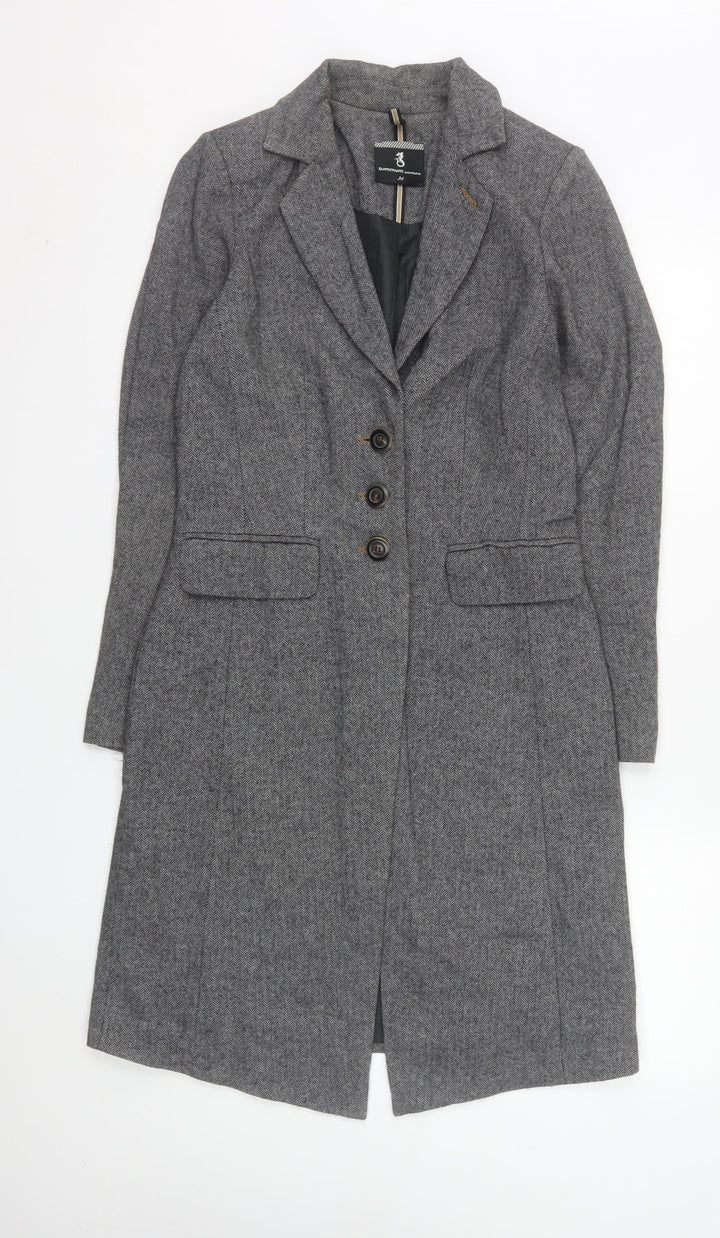 Summum Woman Grey Herringbone Wool Blend Long Overcoat Women’s Size 6