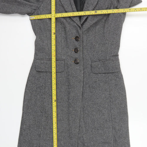 Summum Woman Grey Herringbone Wool Blend Long Overcoat Women’s Size 6
