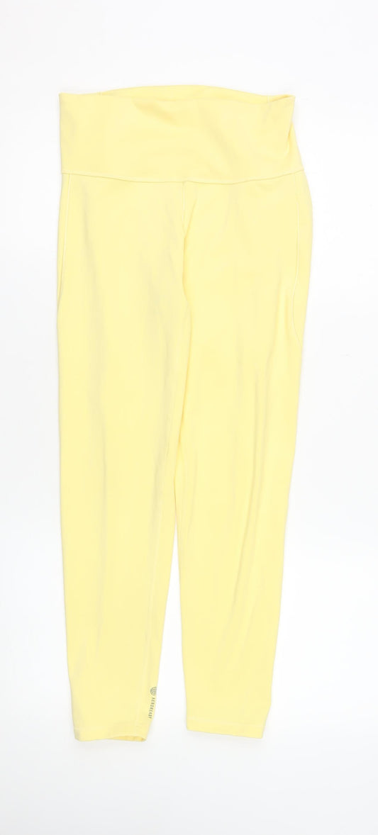 Adidas Womens Yellow L Ankle Leggings Stretch Activewear Trousers