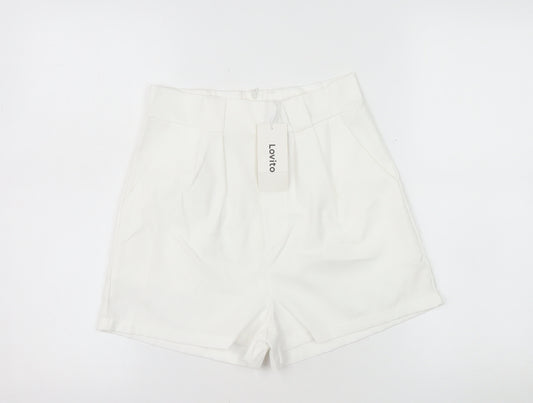 Lovito Women's White High Waist Pleated Chino Shorts Size 6
