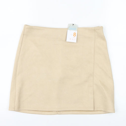Primark Women Beige Size 8 Suede Mini Skirt High Rise