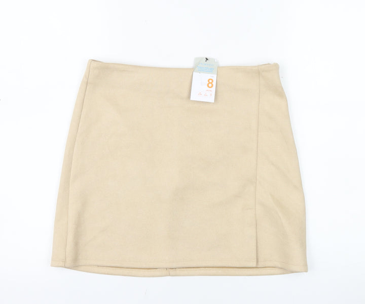 Primark Women Beige Size 8 Suede Mini Skirt High Rise
