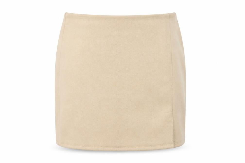 Front view of Primark Women Beige, size 8, Suede Mini Skirt High Rise