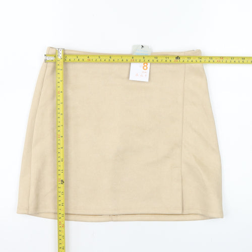 Primark Women Beige Size 8 Suede Mini Skirt High Rise