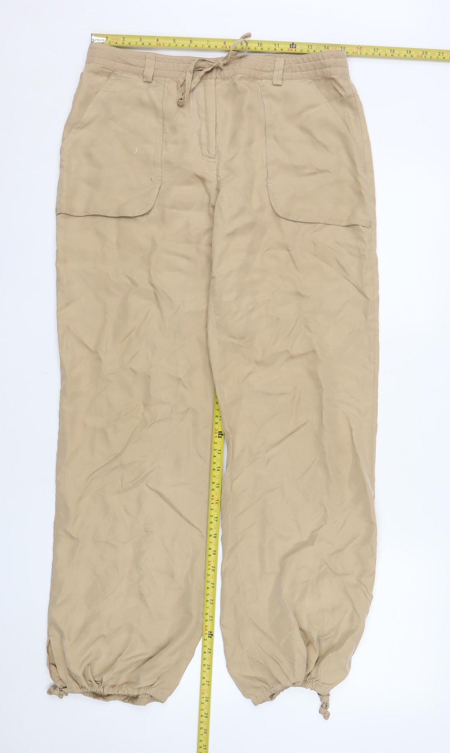 Next Women’s Beige Silk Cargo Trousers UK 12 Regular