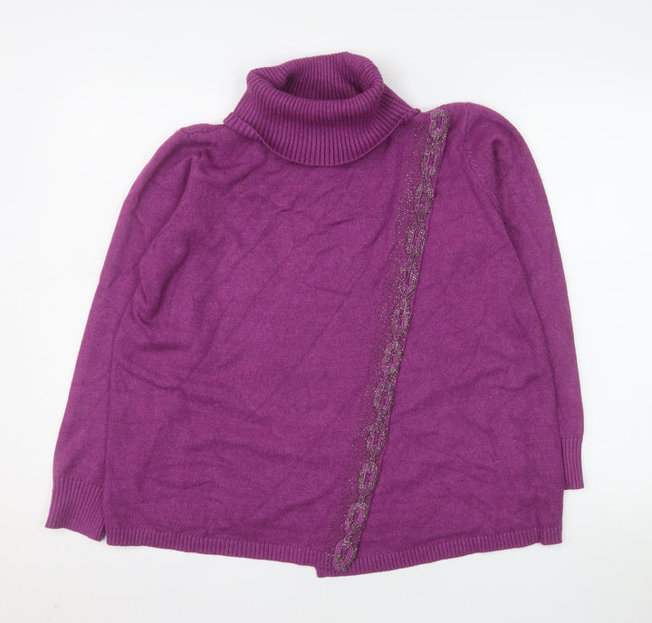Paco Boutique Womens Purple Roll Neck Knit Jumper Size 12