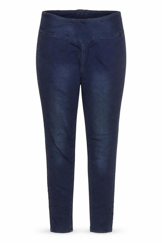 Front view of Pieces women’s blue high waist jegging, size L, slim fit denim jeans