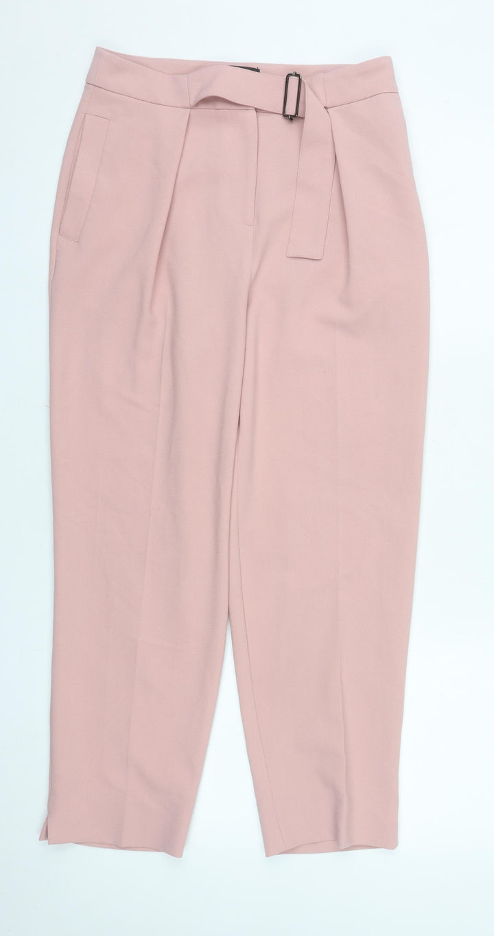Topshop Women’s Pink Belted High Rise Pleated Tapered Trousers Size 8