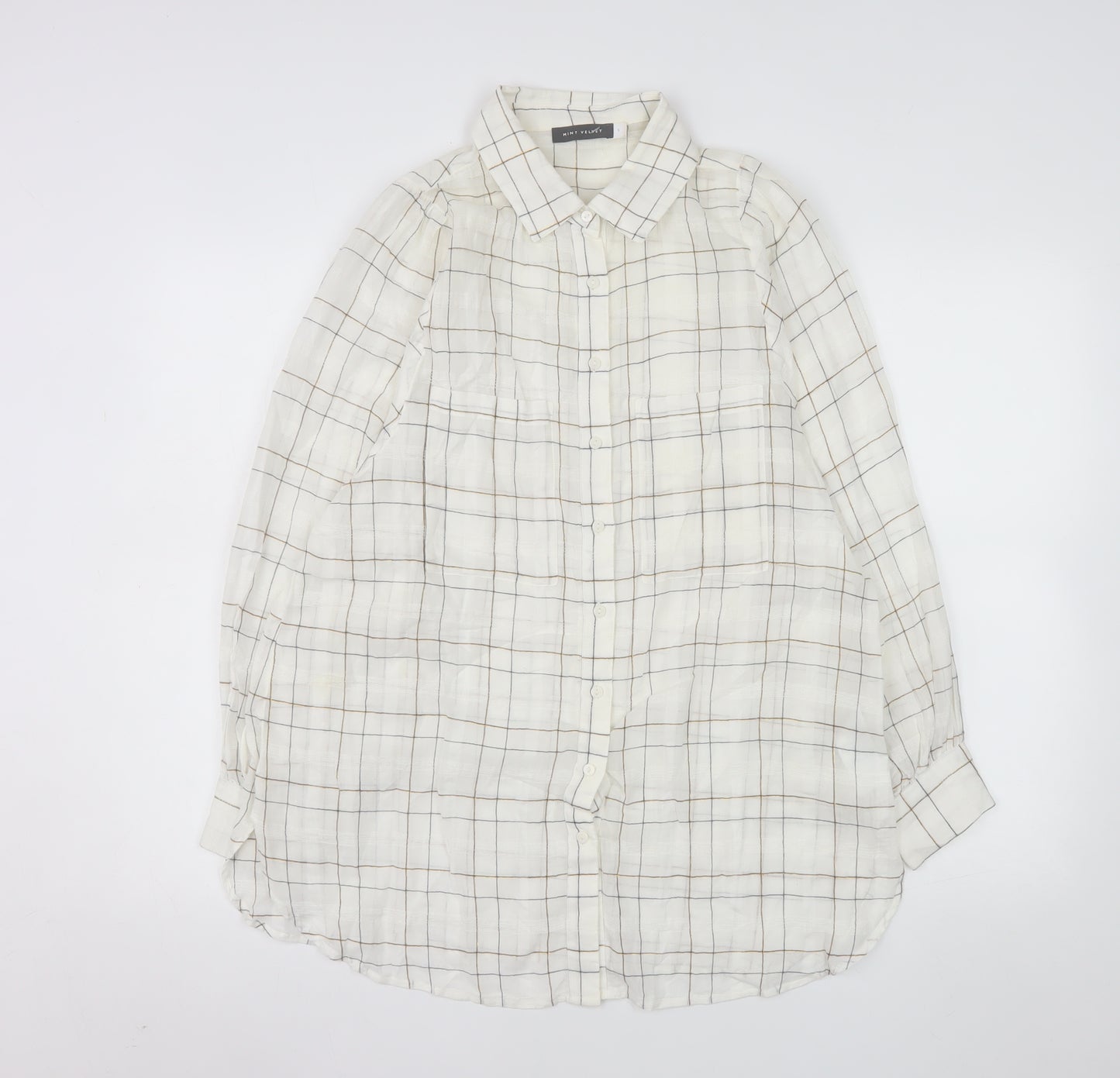Mint Velvet Women's Ivory Check Cotton Button-Up Shirt Size S