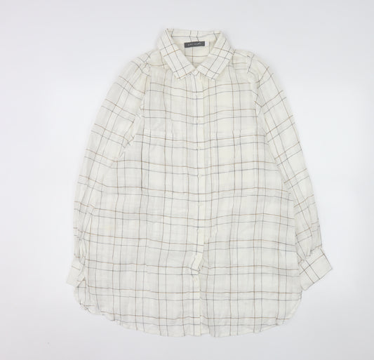 Mint Velvet Women's Ivory Check Cotton Button-Up Shirt Size S