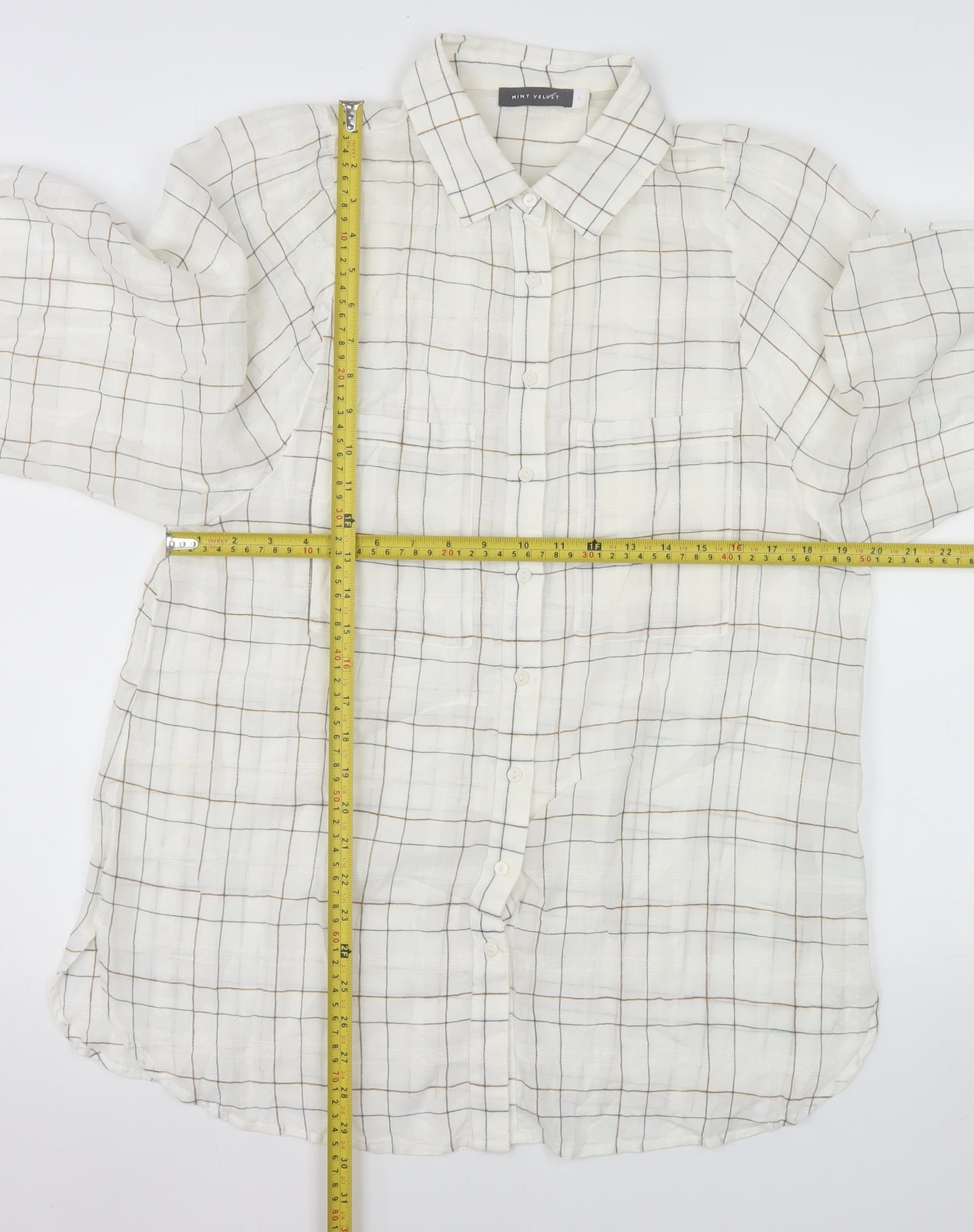 Mint Velvet Women's Ivory Check Cotton Button-Up Shirt Size S
