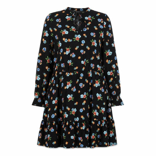 Front view of Dunnes Women’s Black Floral A-Line Knee Length Dress, size UK 12