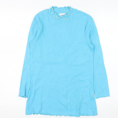 Savida Women Blue Pearl Neck Long Sleeve Knit Jumper Size 14