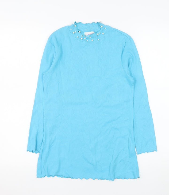 Savida Women Blue Pearl Neck Long Sleeve Knit Jumper Size 14