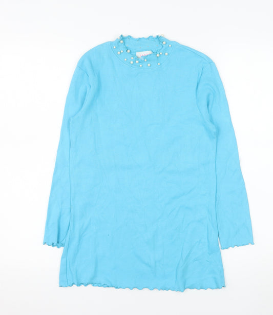 Savida Women Blue Pearl Neck Long Sleeve Knit Jumper Size 14