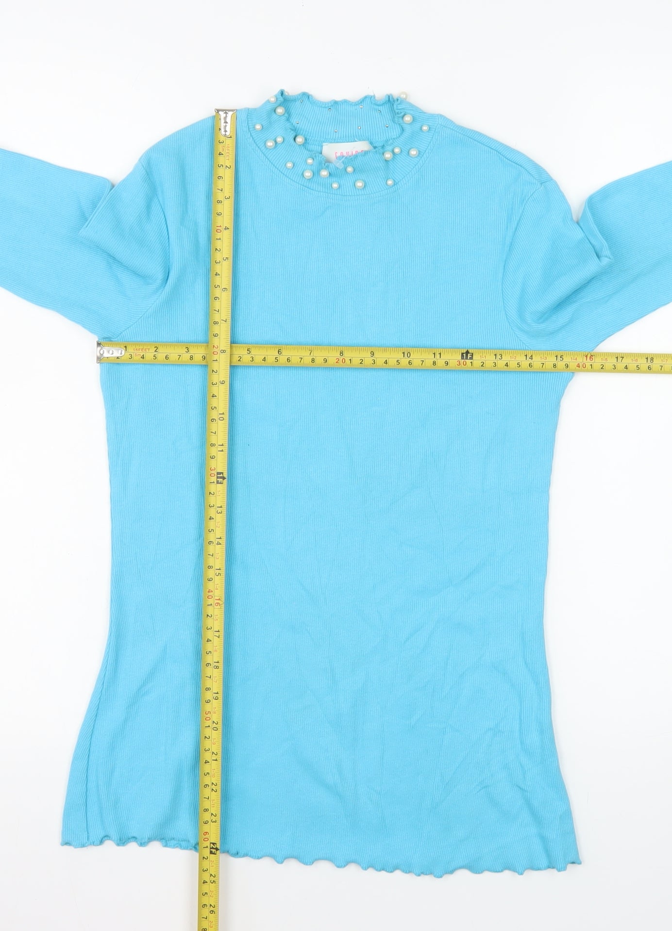 Savida Women Blue Pearl Neck Long Sleeve Knit Jumper Size 14