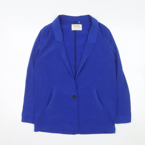 Bershka Women Blue Regular Fit Single-Breasted Blazer Size 12