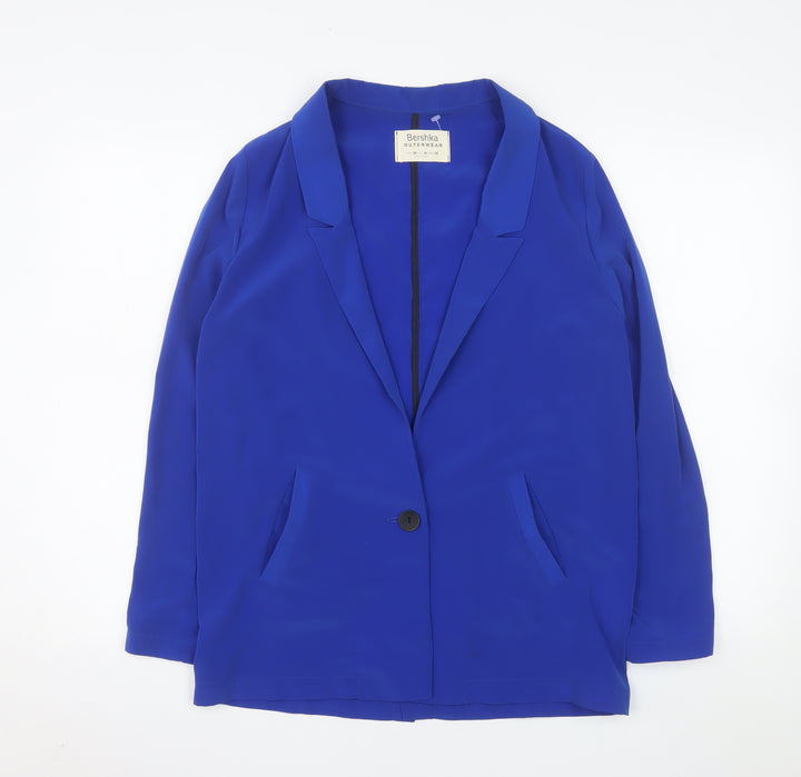 Bershka Women Blue Regular Fit Single-Breasted Blazer Size 12