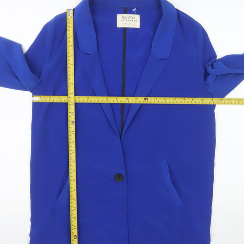 Bershka Women Blue Regular Fit Single-Breasted Blazer Size 12