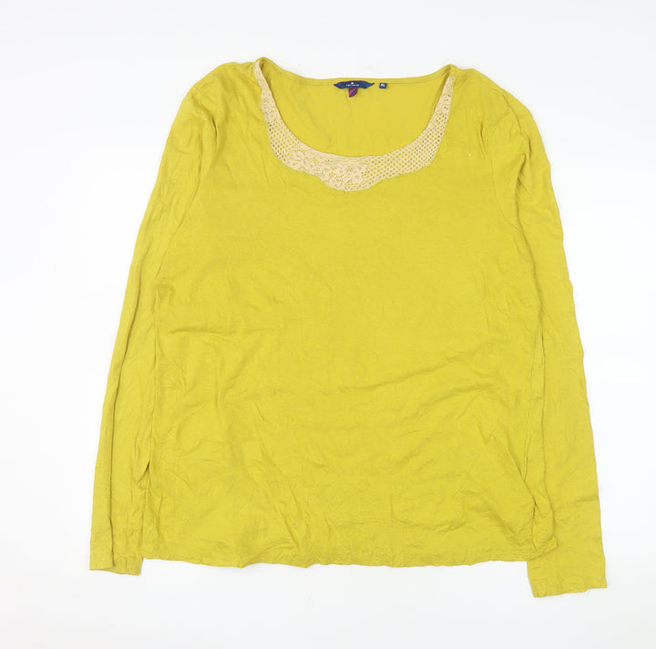 Tom Tailor Womens Yellow Lace Neck Cotton Long Sleeve Top XL