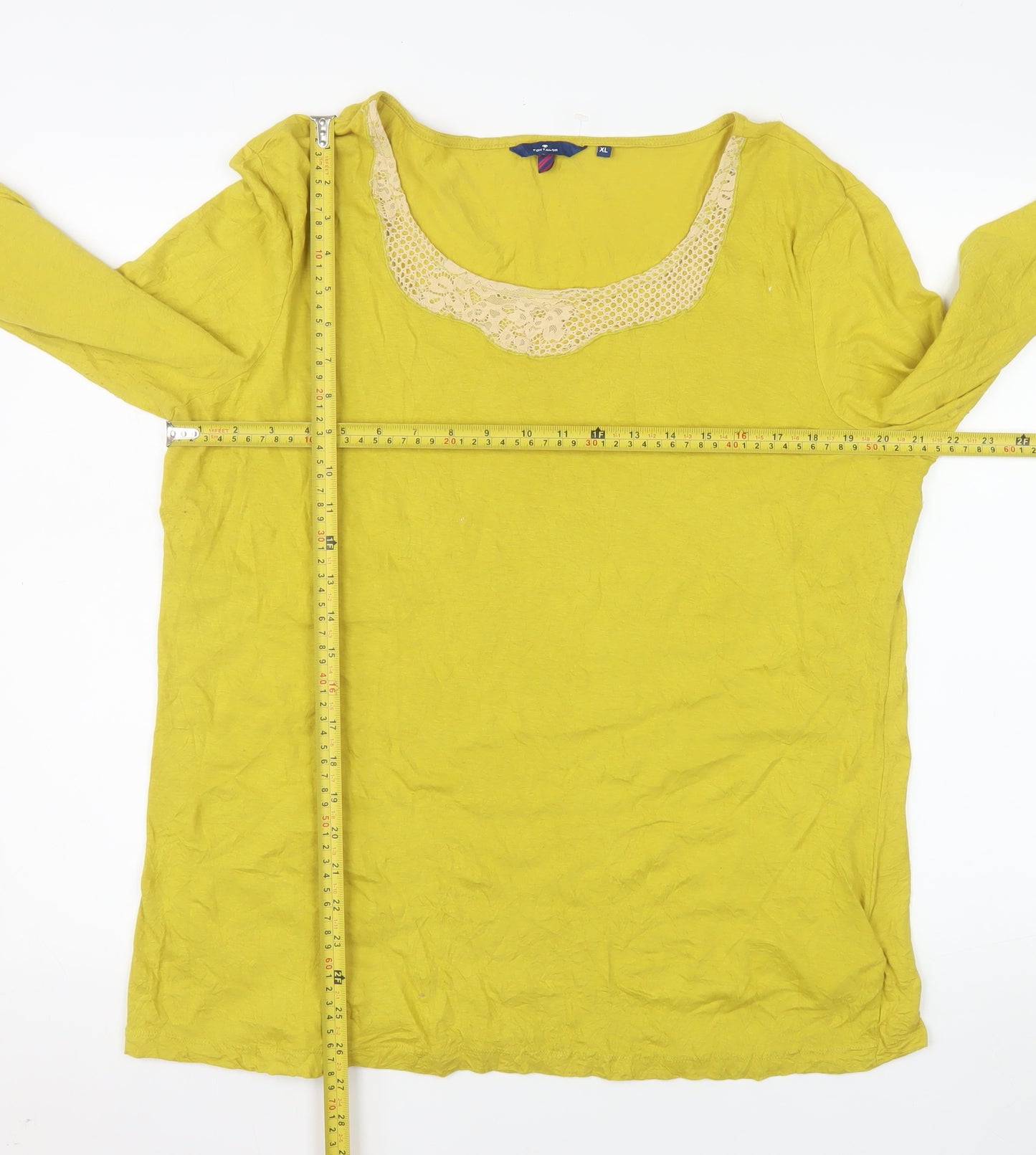 Tom Tailor Womens Yellow Lace Neck Cotton Long Sleeve Top XL