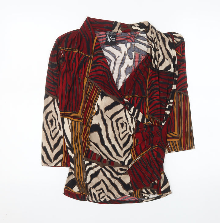 Voulez Vous Womens Multicoloured Animal Print Wrap Blouse Size 16 Polyester Blend