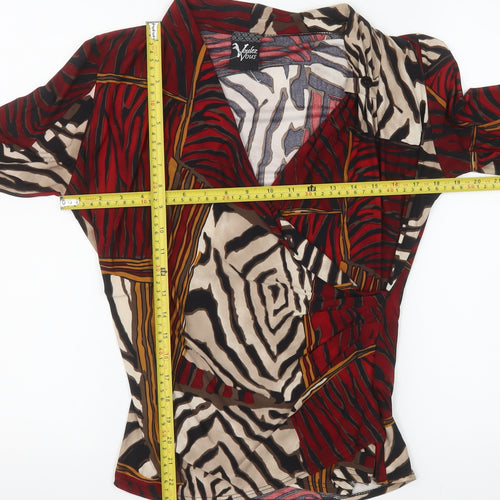 Voulez Vous Womens Multicoloured Animal Print Wrap Blouse Size 16 Polyester Blend