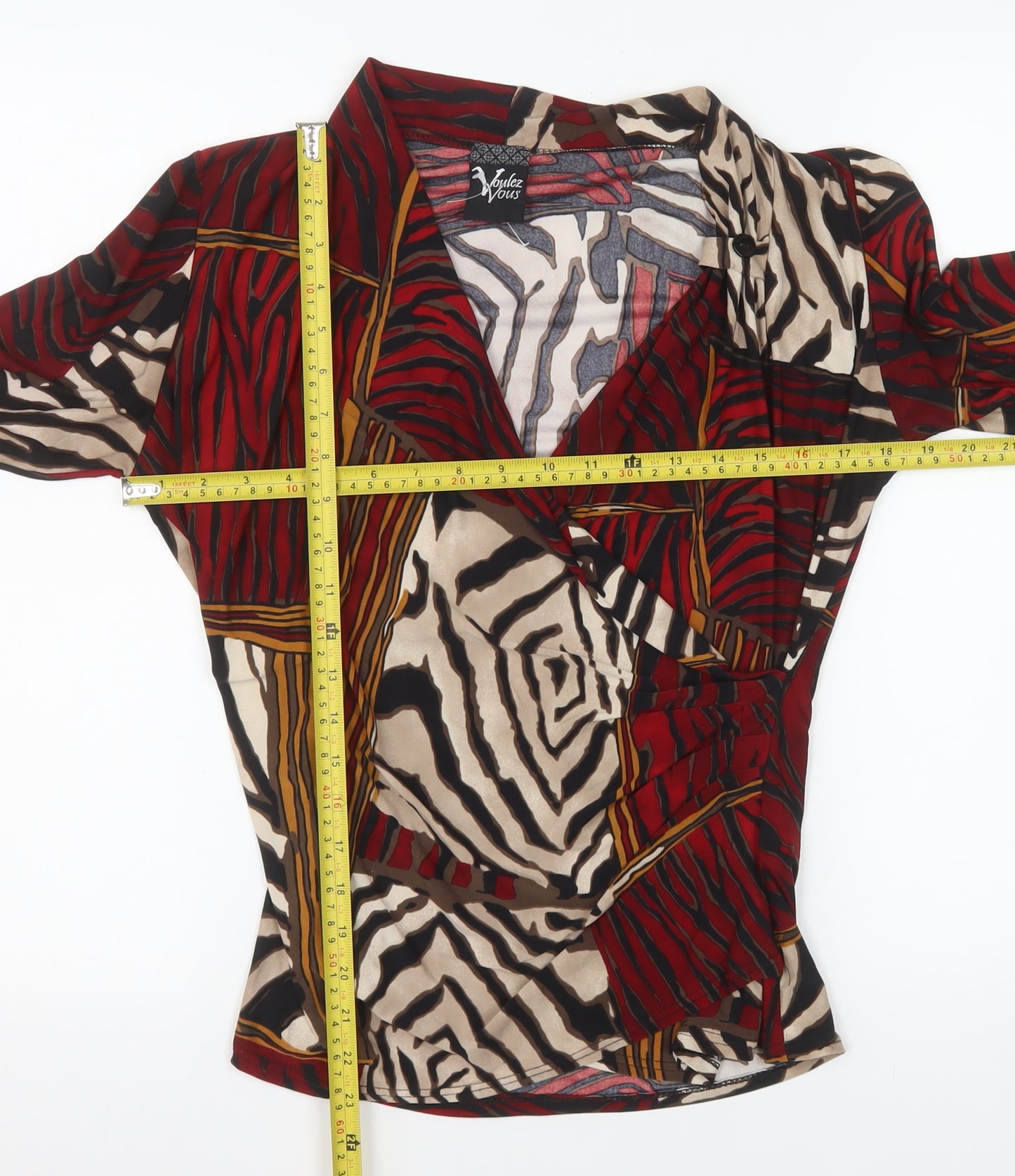 Voulez Vous Womens Multicoloured Animal Print Wrap Blouse Size 16 Polyester Blend