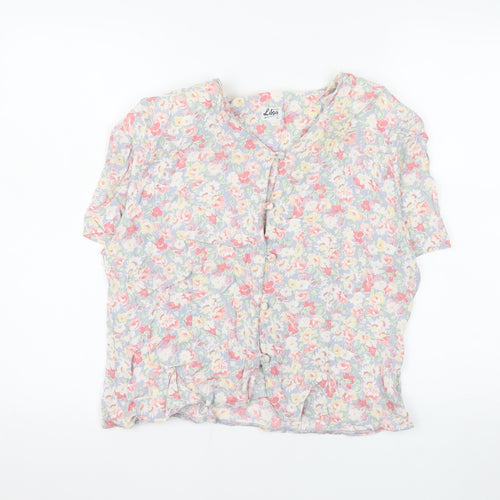 Libra Womens Multicoloured Floral Short Sleeve V-Neck Blouse Size 16