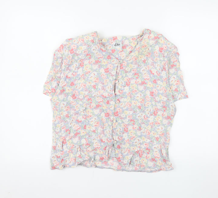 Libra Womens Multicoloured Floral Short Sleeve V-Neck Blouse Size 16
