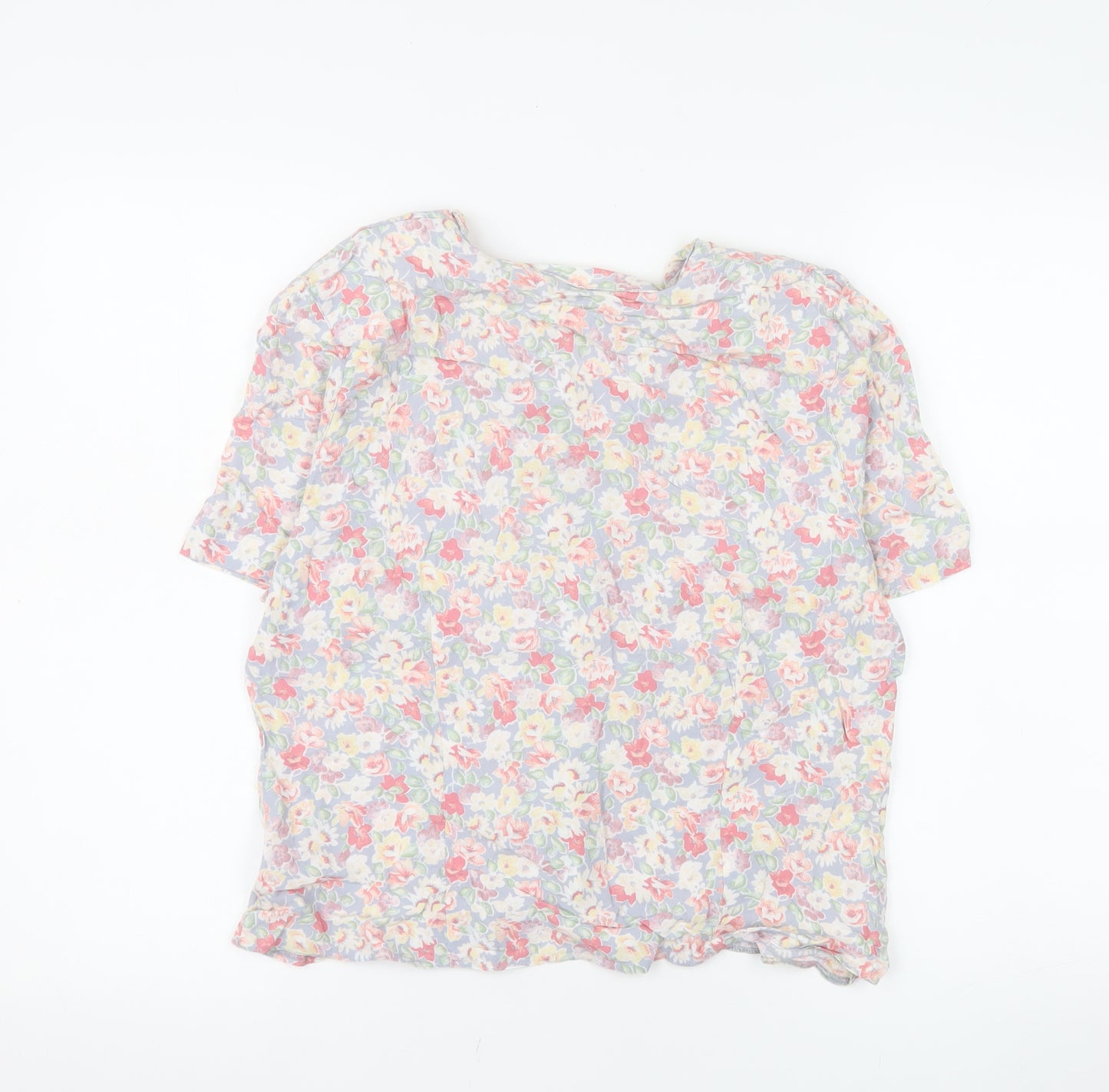 Libra Womens Multicoloured Floral Short Sleeve V-Neck Blouse Size 16