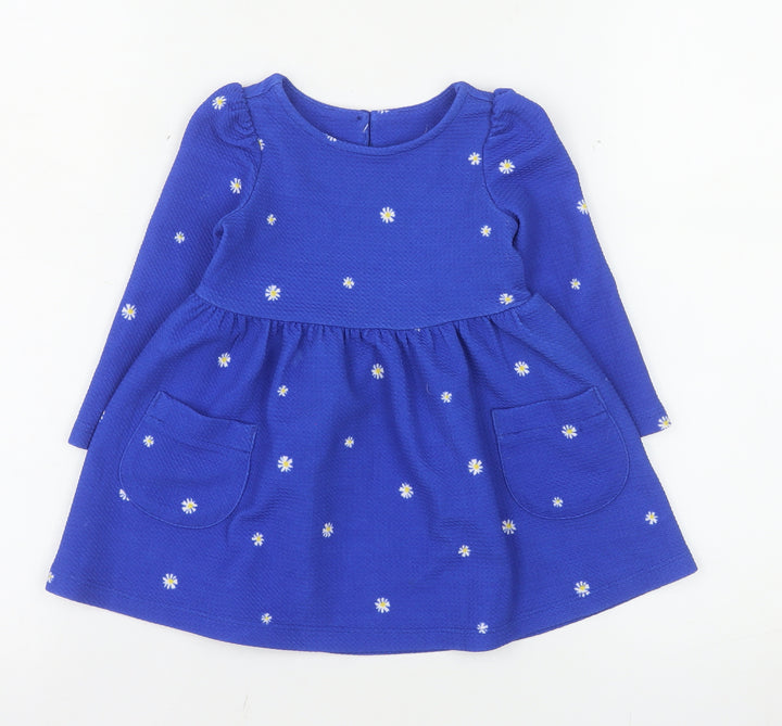 St. Bernard for Dunnes Stores Blue Floral Long Sleeve Baby Dress 6-9 Months