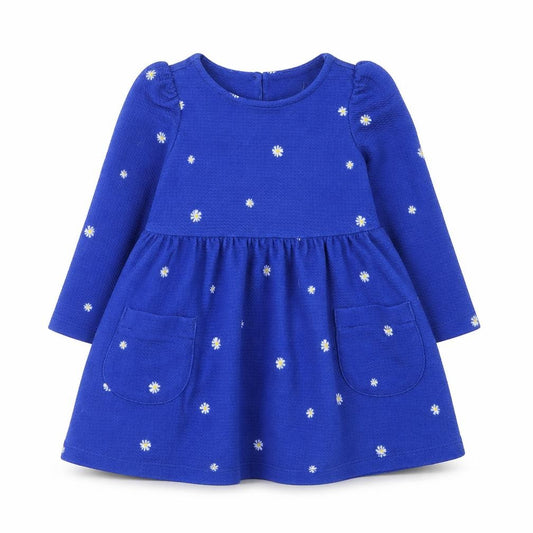Front view of St. Bernard for Dunnes Stores Blue Floral Long Sleeve Baby Dress 6-9 Months