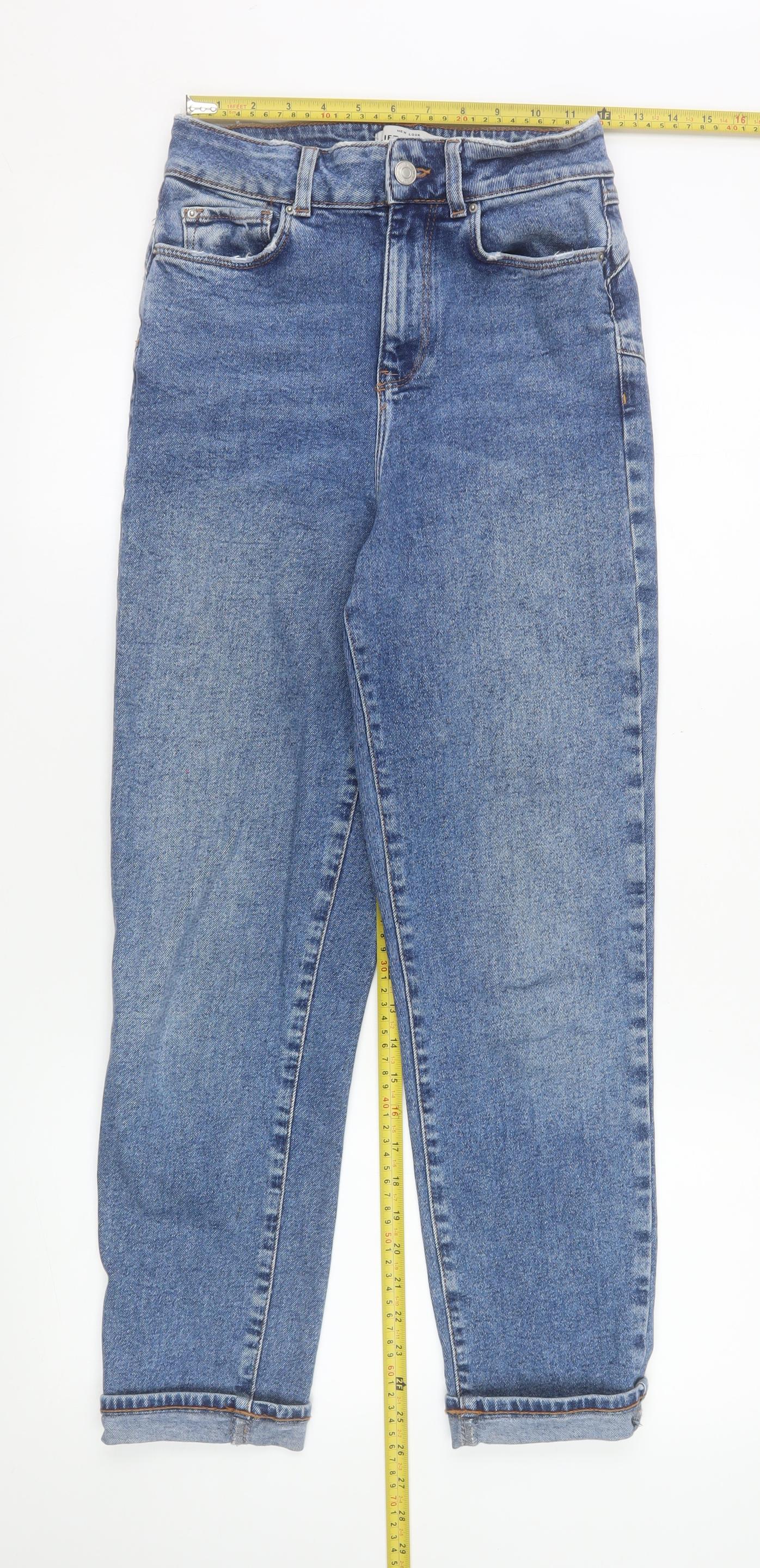 New Look Women Blue High Rise Mom Jeans Size 8 Regular Fit Denim