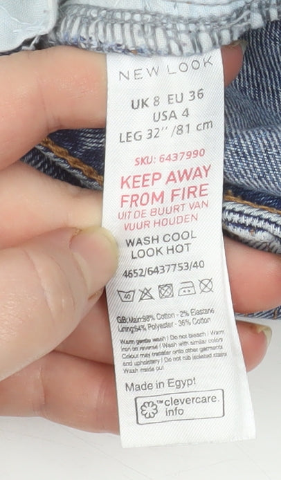 New Look Women Blue High Rise Mom Jeans Size 8 Regular Fit Denim
